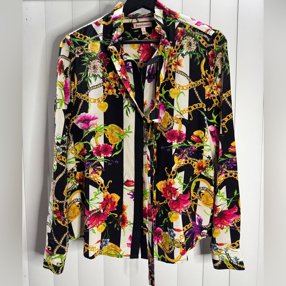 JUICY COUTURE 100% Silk Floral Button up Blouse Gotti New Money